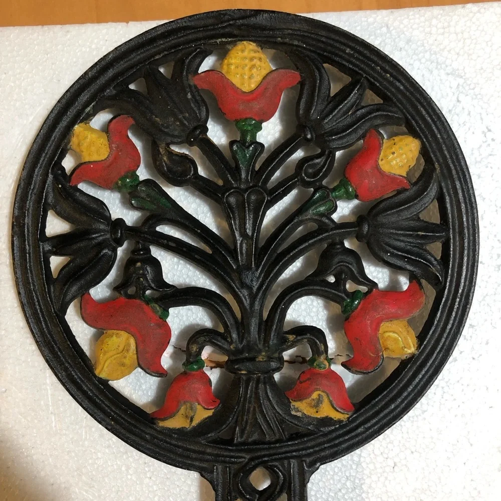 Vintage Black and Red Cast Iron Wall Decor